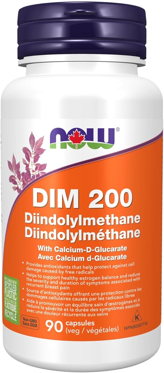 NOW Supplements, DIM 200 (Diindolylmethane) with Calcium D-Glucarate, 90 Veg Capsules