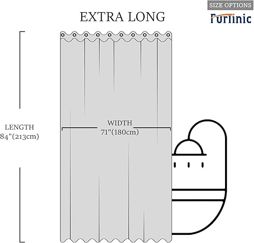 Miniatura 5 de Cortina de ducha extra larga sin gancho, 84 pulgadas de largo, cortinas de ducha lavables de tela de poliéster para baño con ventana transparente,
