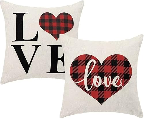 AEIOAE Juego de 2 fundas de almohada para el día de San Valentín de 20 x 20 pulgadas fundas de almohada de lino para decoración de corazón de San