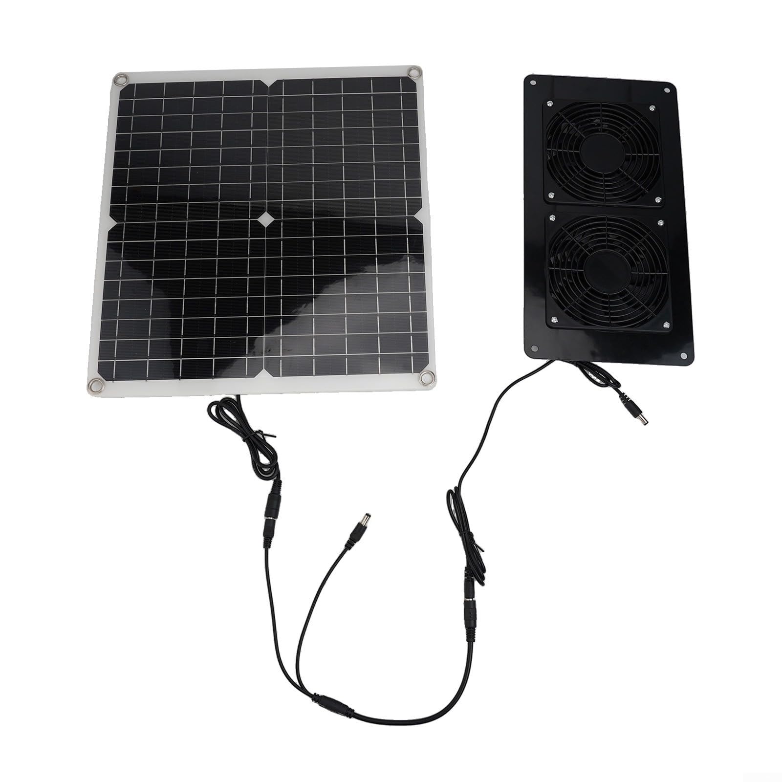 Eawfgtuw Système de ventilation solaire avec panneau en silicone monocristallin de 30 W CC 12 V 3000 tr/min double ventilateur pour serre de camping-car, niche pour animaux domestiques (ventilateur