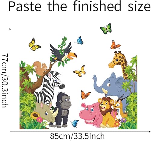 Miniatura 7 de Decoración de habitación de safari calcomanías de pared con temática de selva para habitación de bebé jirafa león cebra elefante calcomanías de