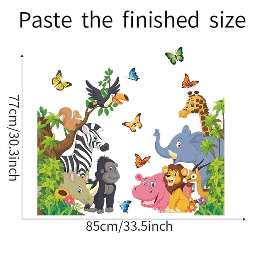 Nursery Wall Art Decalmile Jungle Animal Wall Decals - Elephant, Lion & Monkey Stickers For Kids' Rooms Woodland Nursery Decor