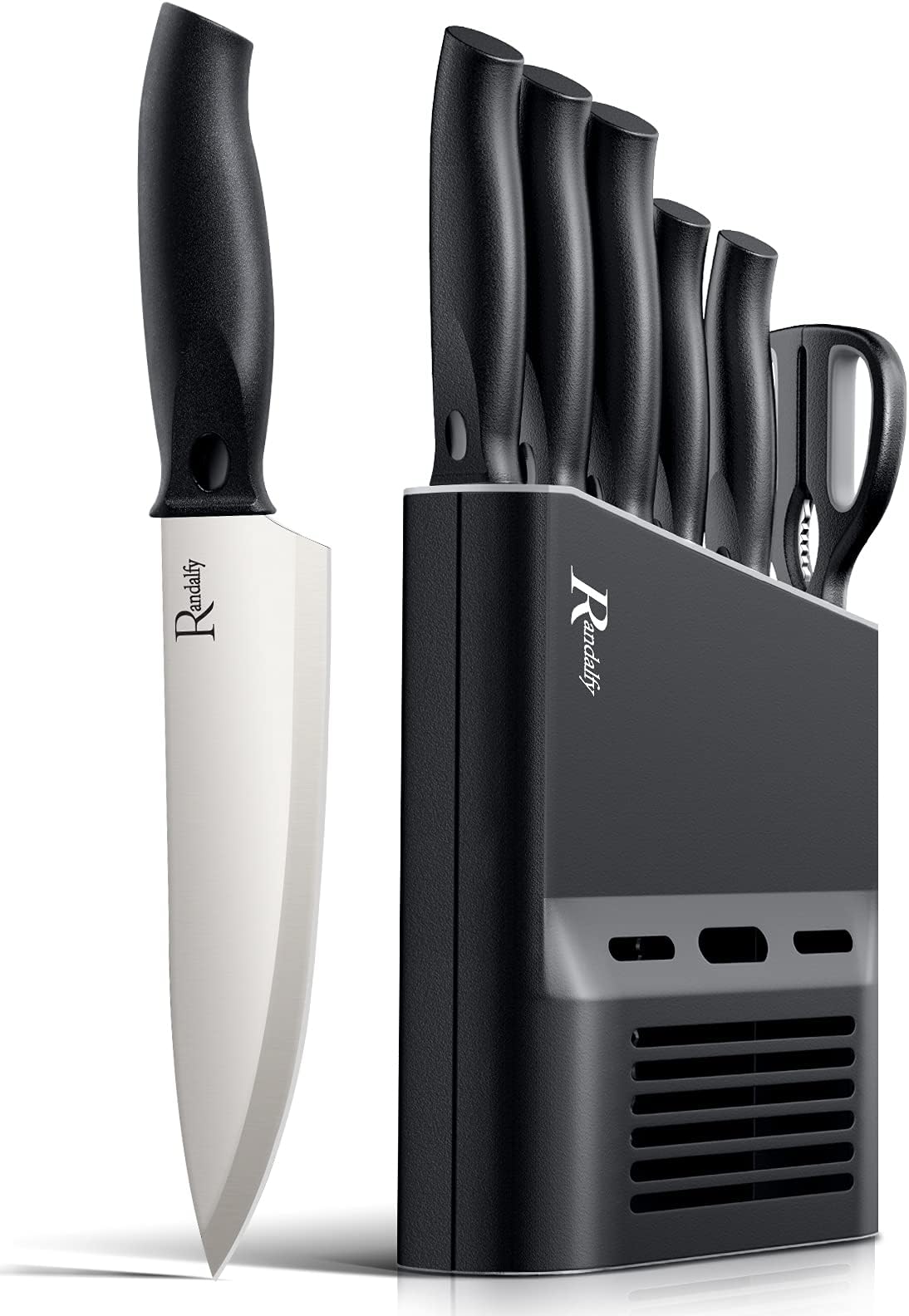 Randalfy Kitchen Knife Set with Block, 7 Pieces Chef Knife