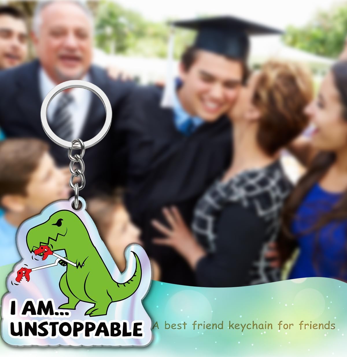 Funny Dinosaur Keychain for Kids Teen Women, I Am Unstoppable T-Rex Work Acrylic Key Ring Accessories, Funny Gag Gifts for Friends Coworkers for Adults