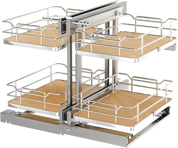 Rev-A-Shelf Maple Two-Tier Elite Optimizer w/Soft-Close for 15 Blind Corner Cabinet Openings