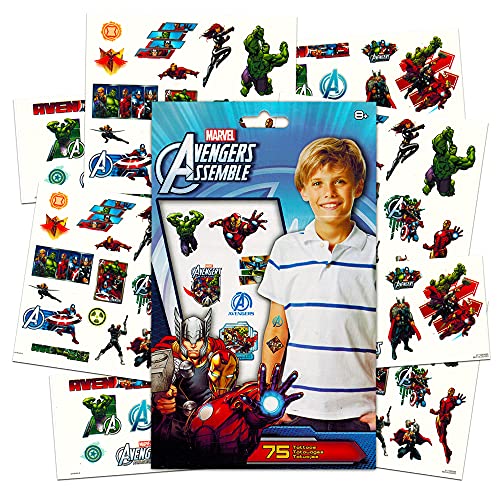 Marvel Avengers Tattoos Party Pack -- 75 Assorted Avengers Temporary Tattoos Bundle With 1 Jumbo Avengers Sticker Decal #TOP1