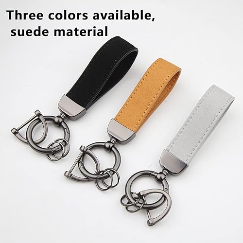 Miniatura 2 de Llavero de cuero genuino para automóvil, soporte de llavero de cuero, giratorio de 360 grados, con anillo en D antipérdida, 3 llaveros