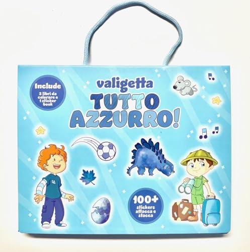 EURO PUBLISHING - Valigetta Tutto Azzurro - cm 26,5x21,5 (include 2 libri da colorare+1 sticker book+100 stickers attacca e stacca)