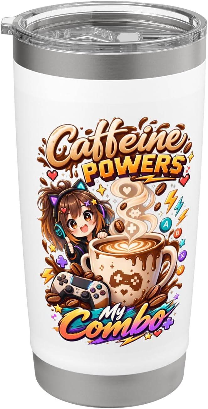Coffee Gamer Caffeine Gaming Controller Cozy Anime girl Stainless Steel Insulated Tumbler