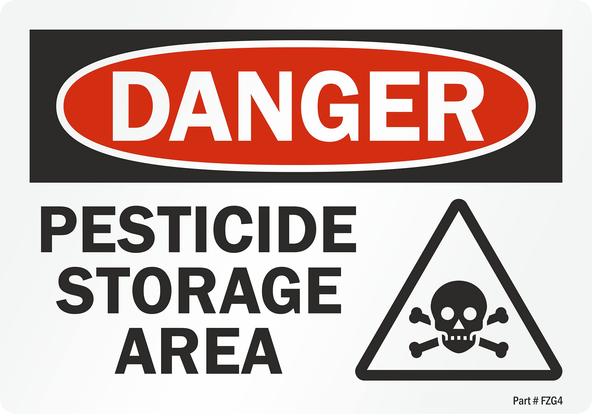 SmartSign 3.5 x 5 inch “Danger - Pesticide Storage Area” OSHA Label with Graphic, 3 mil Laminated Adhesive Polyester, Red, Black and White