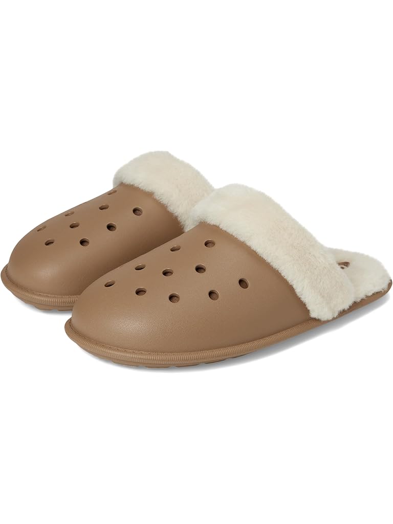 Khaki Crocs Classic Fuzz Scuff Slippers