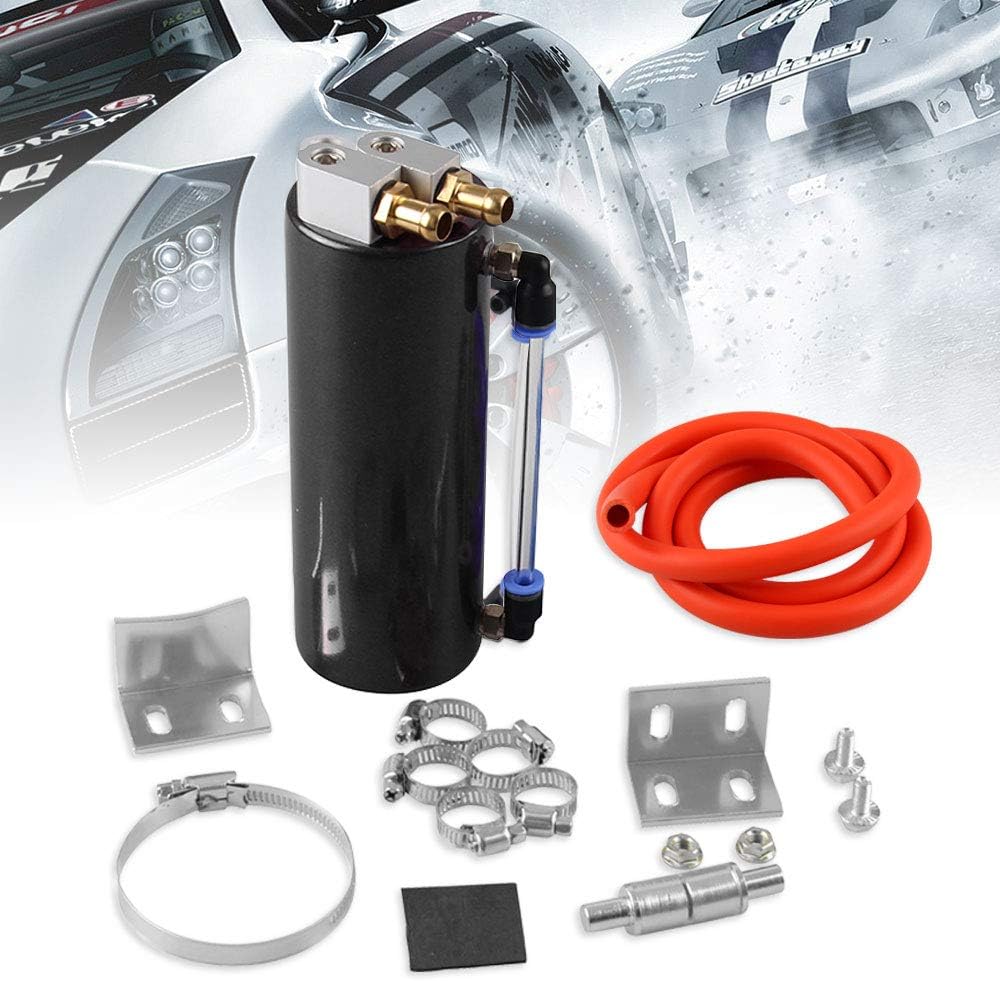Universal Aluminum Racing Engine Oil Catch Tank CAN Kit Turbo Reservoir Billet Round 350ML Black