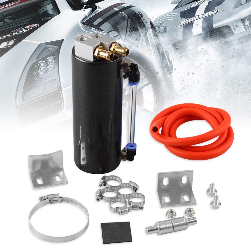 Universal Aluminum Racing Engine Oil Catch Tank CAN Kit Turbo Reservoir Billet Round 350ML Black