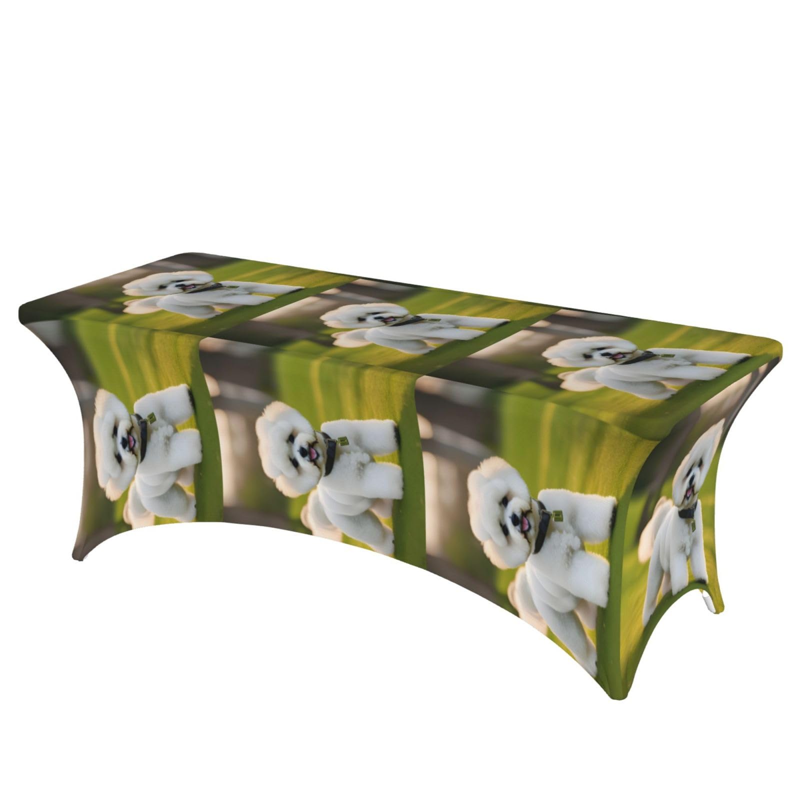 Nappe de table Bichon Frise sur l'herbe élastique pour supprimer les plis et résister au vent fort