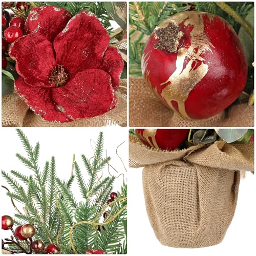 Briful 15.7’’ Premium Artificial Christmas Arrangement with Red Magnolia, Pomegranate & Gold Berries in Burlap Pot, Elegant Holiday Centerpiece for Farmhouse & Modern Valentine's Day Décor by Briful - Image 3