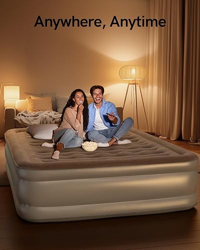 Miniatura 8 de Colchón de aire Queen con bomba integrada, colchón inflable, colchón inflable mejorado tamaño Queen para el hogar, invitados, camping, inflado