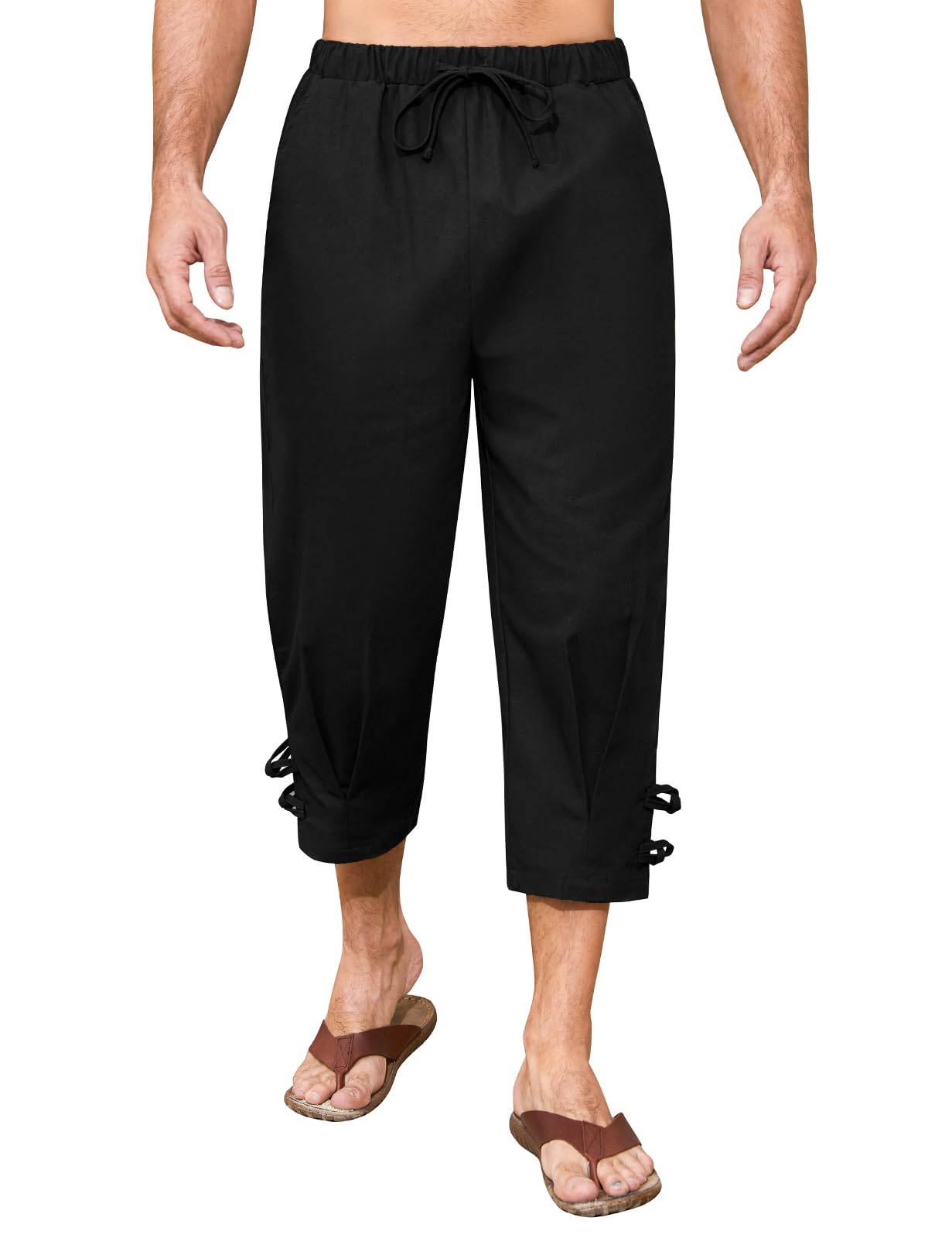 Short 3/4 en Lin pour Homme Pantacourt été Baggy être en Jachère Short de Plage Cordon élastique à la Taille Lin Homme Bermuda avec Poches