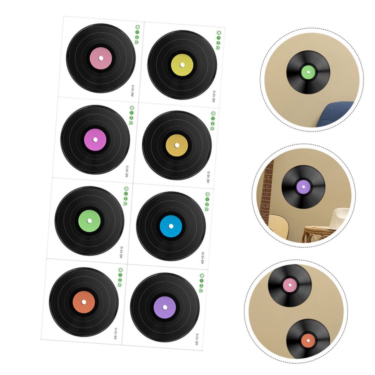 SHINEOFI 3 Set Adesivo da parete per in vinile decorazione di da parete annata adesivi decorazione della parete CD arredamento della stanza della musica Adesivo a parete pvc