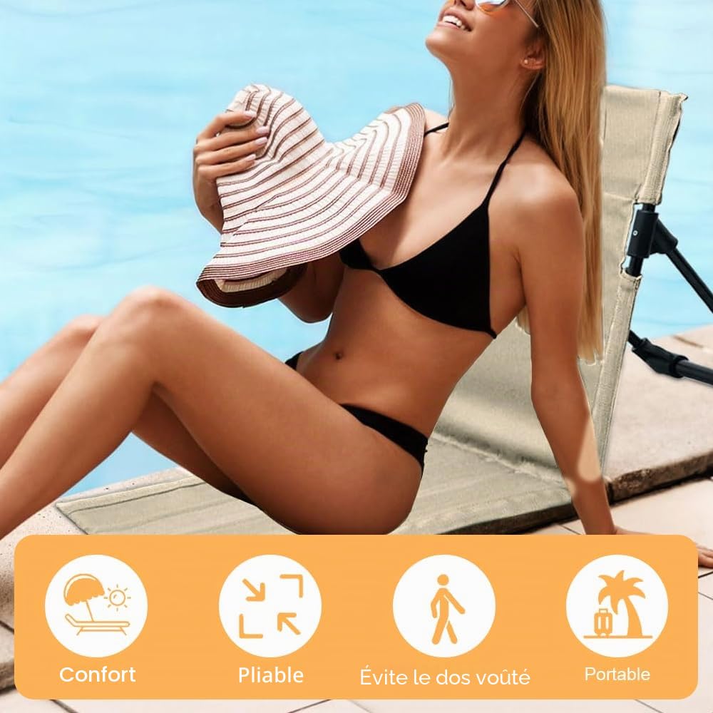 Tapis De Plage avec Dossier, Oxford Tapis De Plage Pliable, Légère Matelas De Plage Pliable avec Sac de Transport, TChaise de Plage Tapis de Plage avec Dossier pour Jardin Camping Pique-Nique
