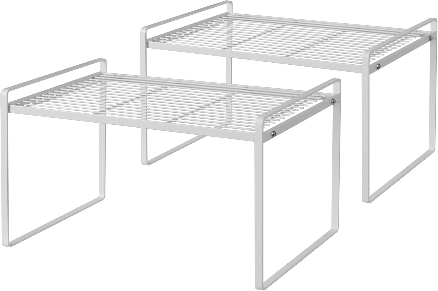 2Pack Kitchen Cabinet Shelf Counter Organizer Rack Pantry Storage Bathroom Bedroom Office Table Desk Space Saving Stackable Rust Resistant Non Slip White Tall Wide L16.1in W10.6in H9.5in White L16.1'' W10.6'' H9.5''