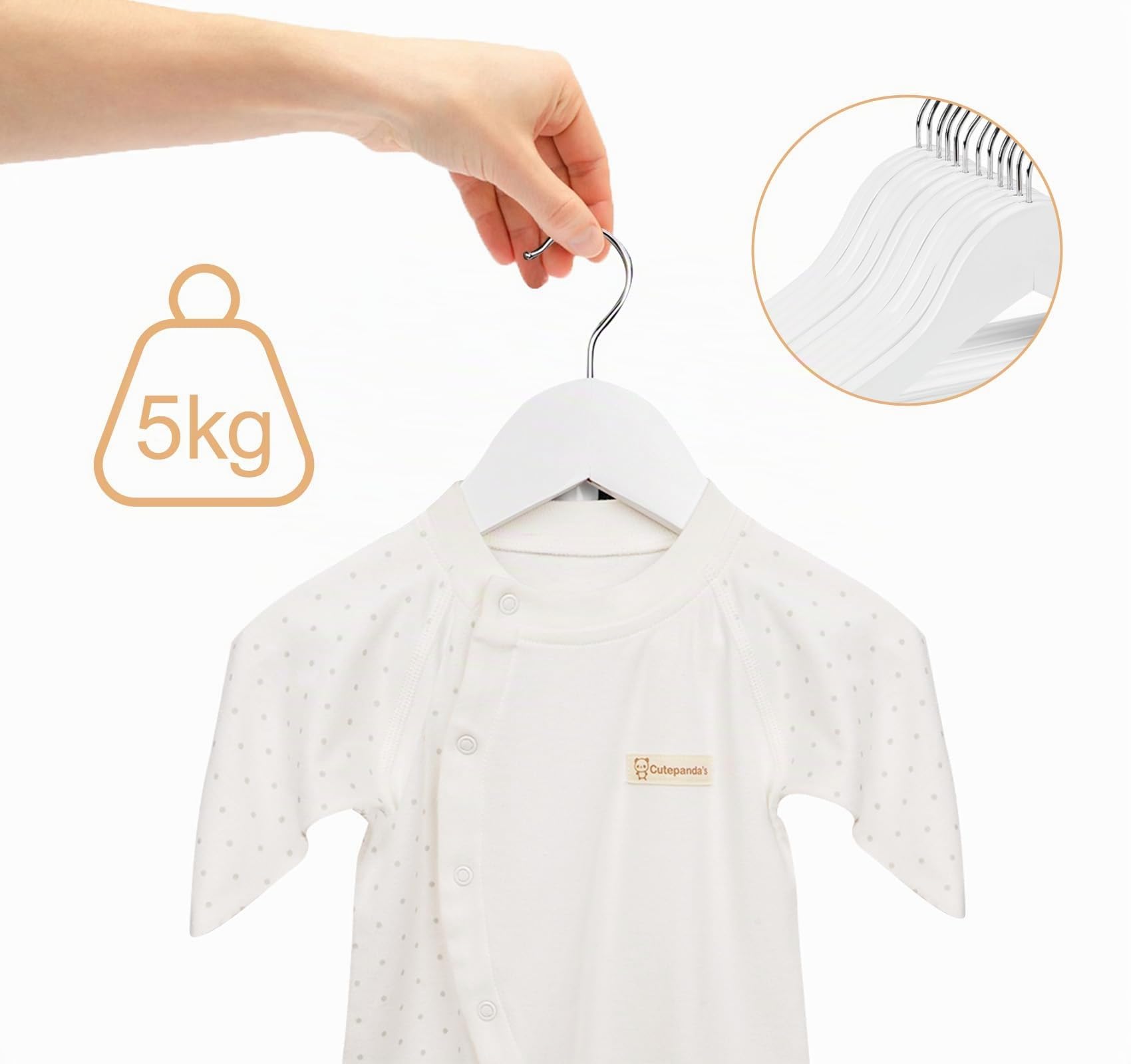 Homewit Lot de 12 cintres en bois pour enfants avec encoches antidérapantes et barre de pantalon, rotatifs à 360 °, pour vêtements de bébé et tout-petits - Blanc - 30 cm