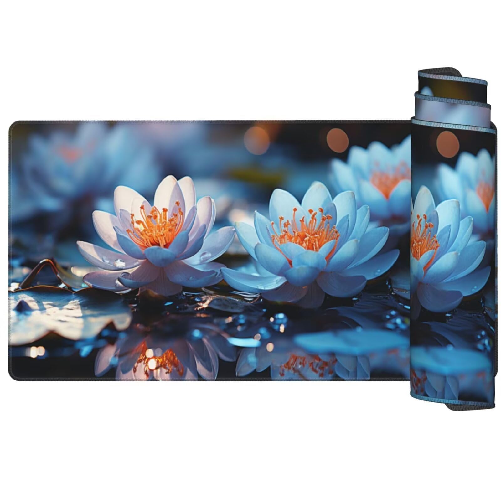 Alfombrilla Ratón Azul Alfombrilla Ratón XXL 1600 x 800 mm, Loto Mouse Pad Gaming con Bordes Cosidos, Impermeable Mousepad Base de Goma Antideslizante Duradera, Mouse Pad para Oficina Accesorios Q1150