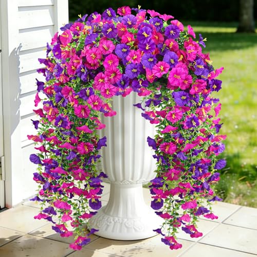 Artificial Hanging Flowers for Outdoors 2PCS UV Resistant Morning Glory