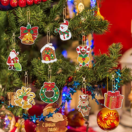 Christmas Diamond Painting Keychains 5D Diy Diamond Art Ornaments Key Chain Cute Santa Snowman Gnome Diamond Painting Rhinestone Pendant Christmas Hanging Diamond Art Kits For Kids (25 Pieces) #TOP5