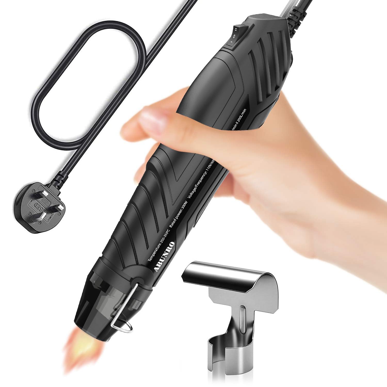 Mini Heat Gun 300W, Dual Temp 250℃ & 350℃ Hot Air Gun, UK Plug Type G, 2m Cable, Reflector Nozzle, Overload Protection – Heat Gun for Heat Shrink, Vinyl Wrap, Candle Making & Crafts
