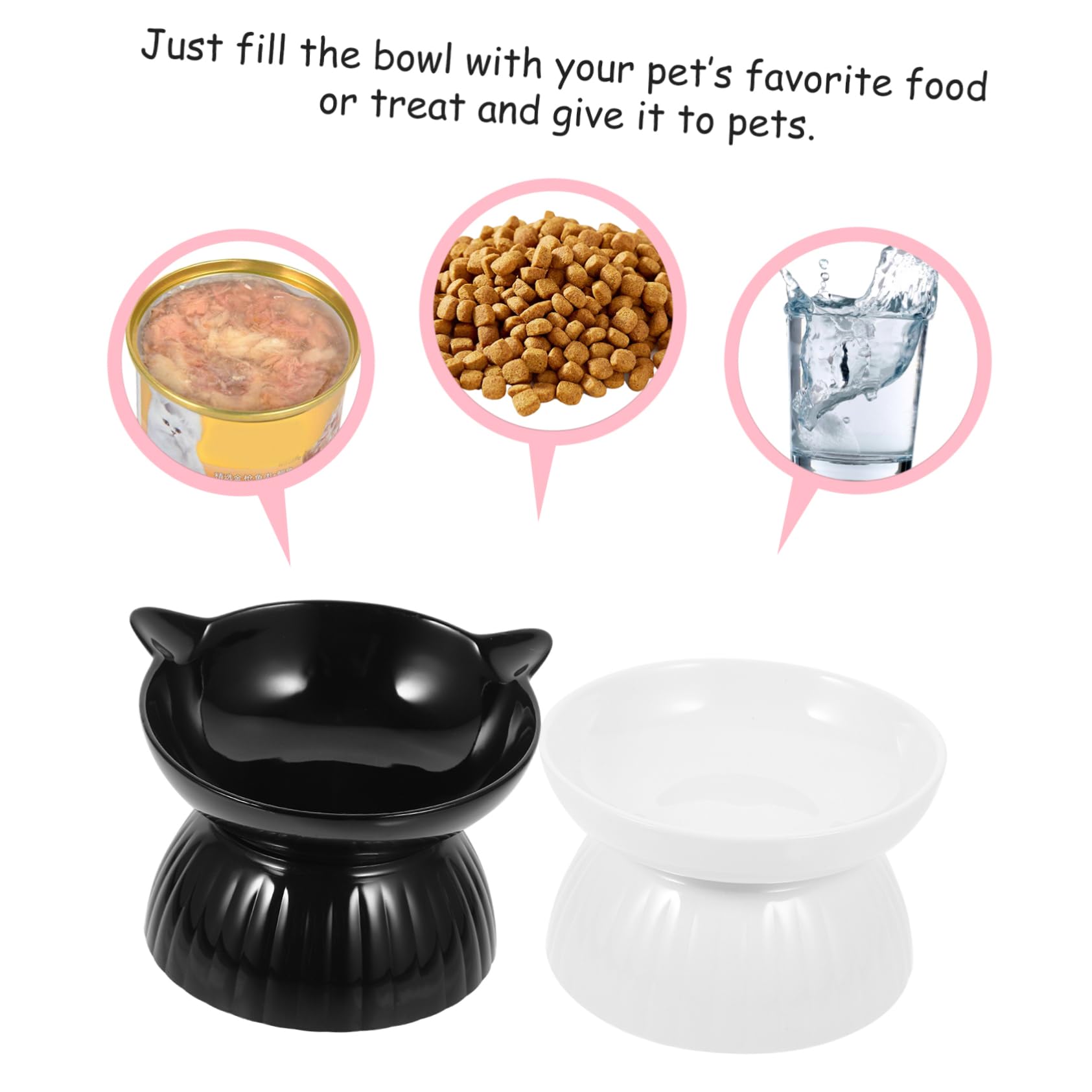 2sets Ciotole Rialzate Ceramica Per Gatti Base Antiscivolo Design Ergonomico Per Cibo e Facile Da Pulire e Resistente Al Ribaltamento Per Gatti e Piccoli Cani