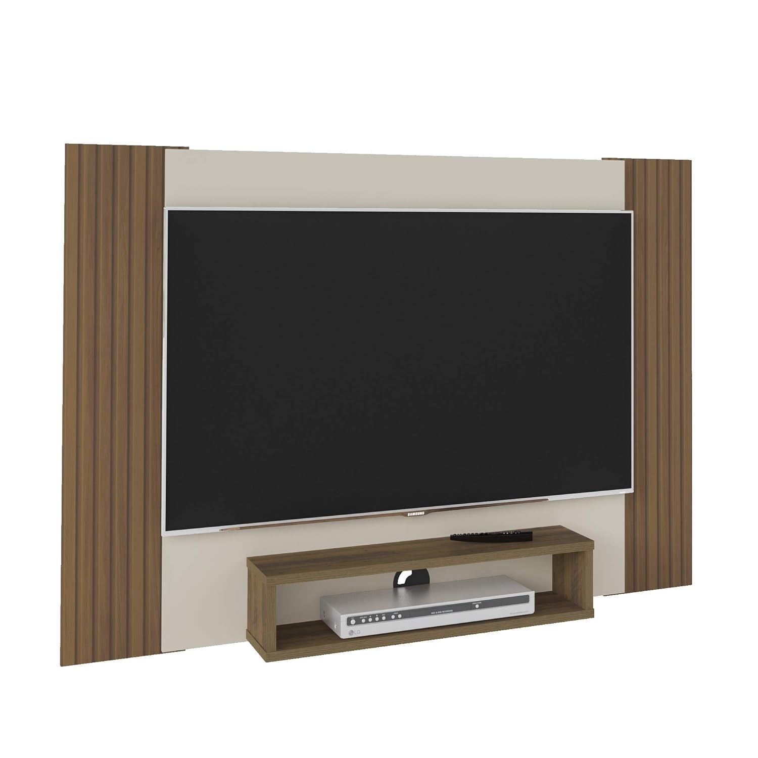 Artely Cine Wall Panel For 40 Inch Tv, Pine Brown With Off White Or Slatted - W 120 X D23 H80 cm