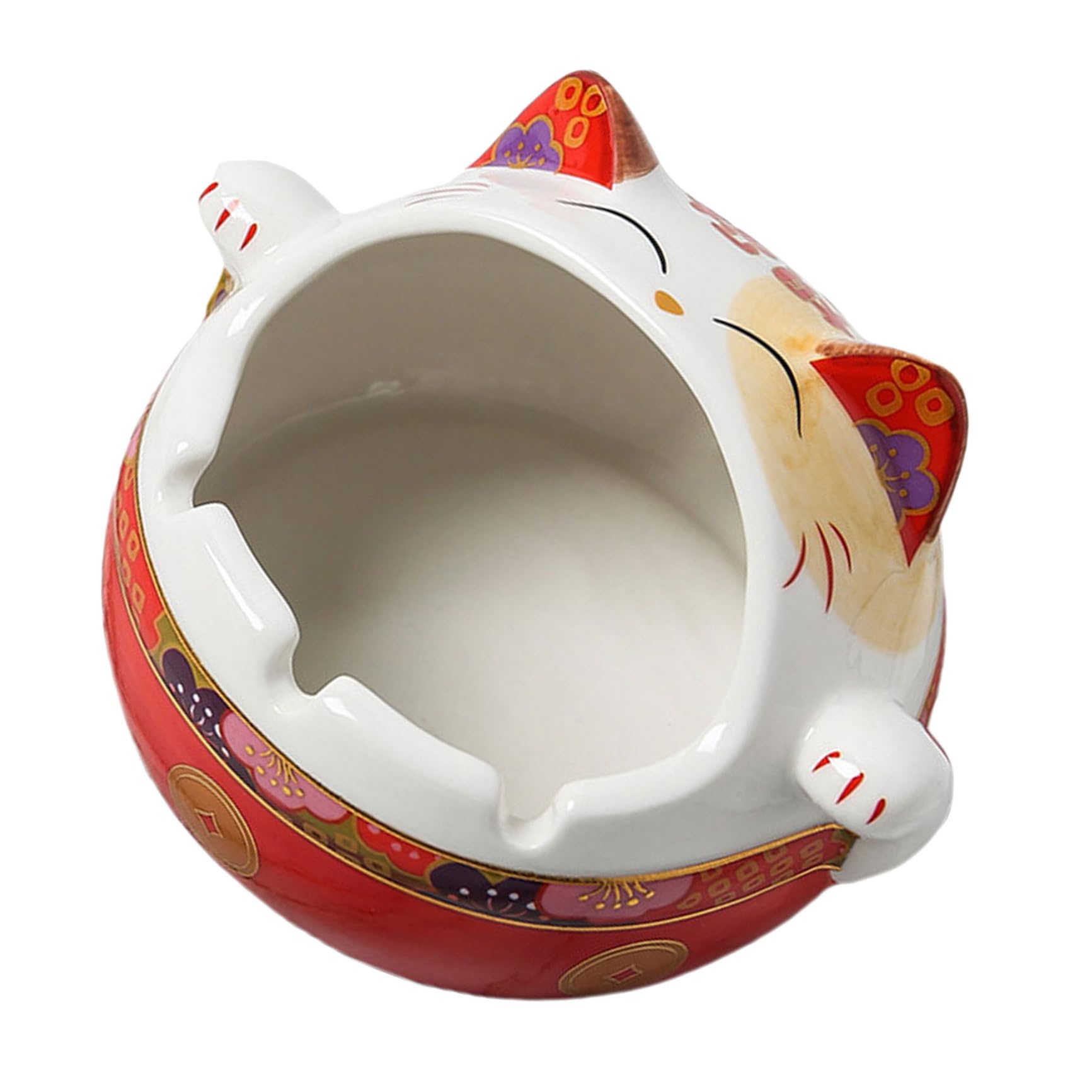 Cendrier intérieur chat Maneki Neko rouge grand réservoir anti-cendres de bureau