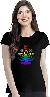 Pooplu Women's Regular Fit Colourful Om Yoga Cotton Graphic Printed Round Neck Half Sleeves 100% Cotton Black and White Yo... Price In India
