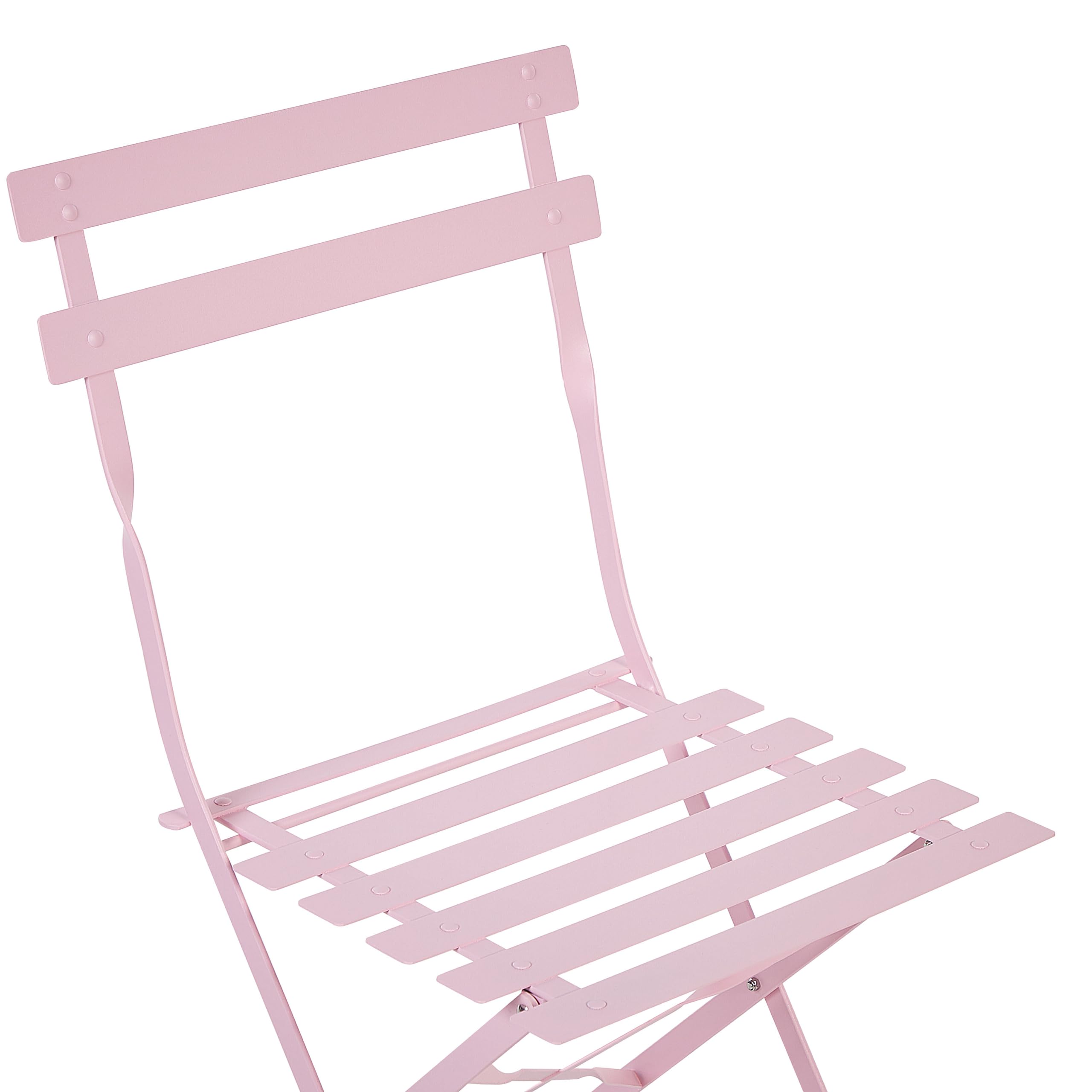 Salon de Jardin Bistrot Table et 2 Chaises Pliables en Acier Rose Pastel Fiori