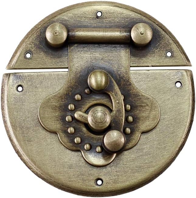 Vintage Lock, Padlock [Key],Gate Chain Lock, 1.97"/50mm Antique Vintage Small Brass Round Cabinet Box Latch Buckle Catch Clasp Case Lock Hinges Furniture Hardware Hasp
