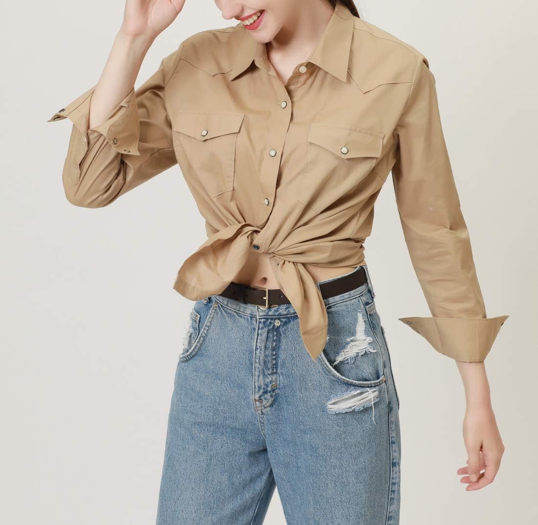 PASHARTUK Western Shirts for Women Cotton Long Sleeve Shirts for Women with Snap Buttons Plaid Shirts for Women - Image 4