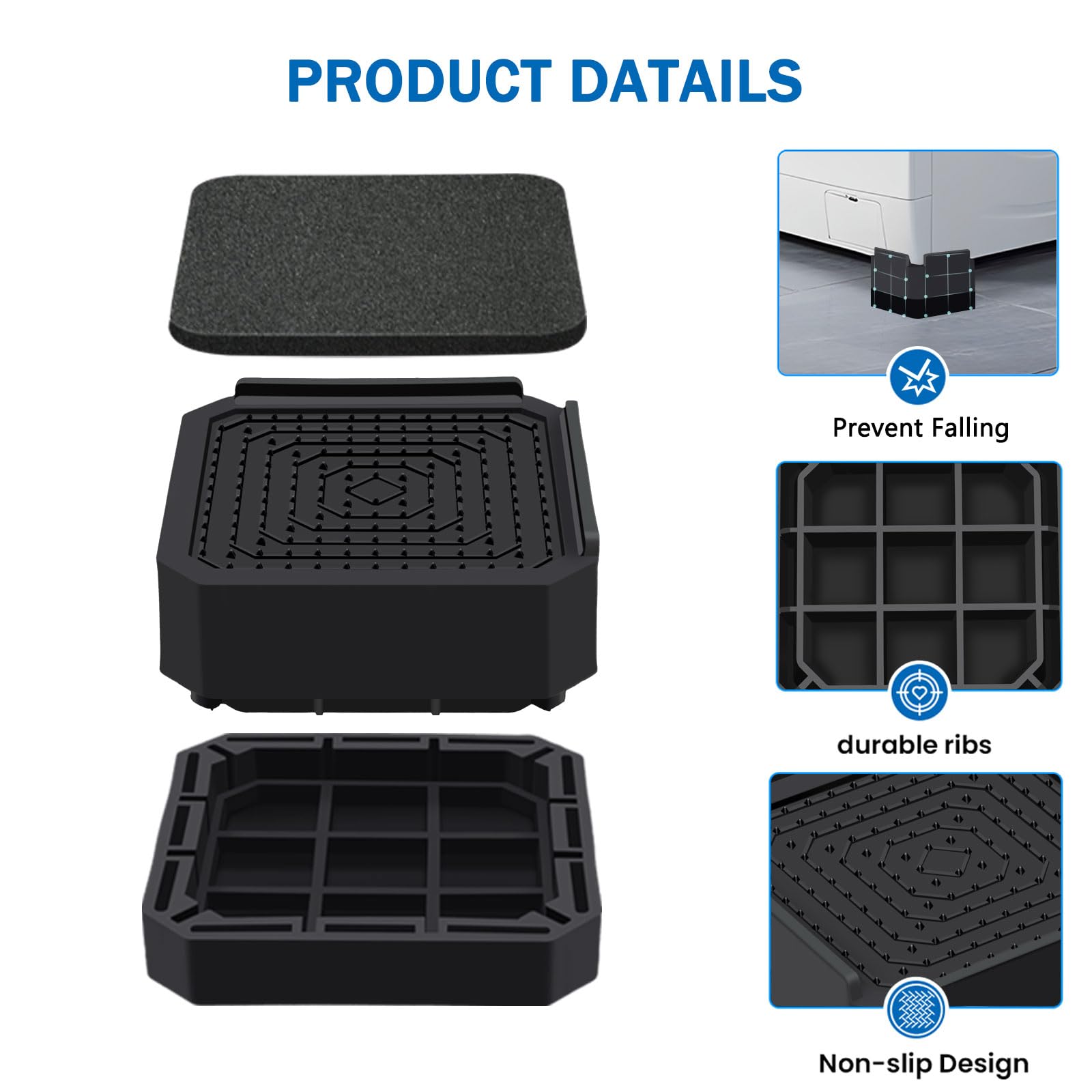 ANNKUT Elevadores de muebles de cama resistentes, bloques de soporte rectangulares ajustables para camas, escritorios, sofás, sillas, elevación de hasta 1.5 pulgadas, soporta hasta 4000 libras (negro)