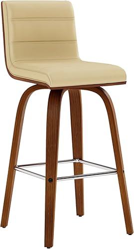 Armen Living - Taburete giratorio moderno de Viena de 26" de altura para mostrador con cuero sintético color crema y acabado en madera de nogal