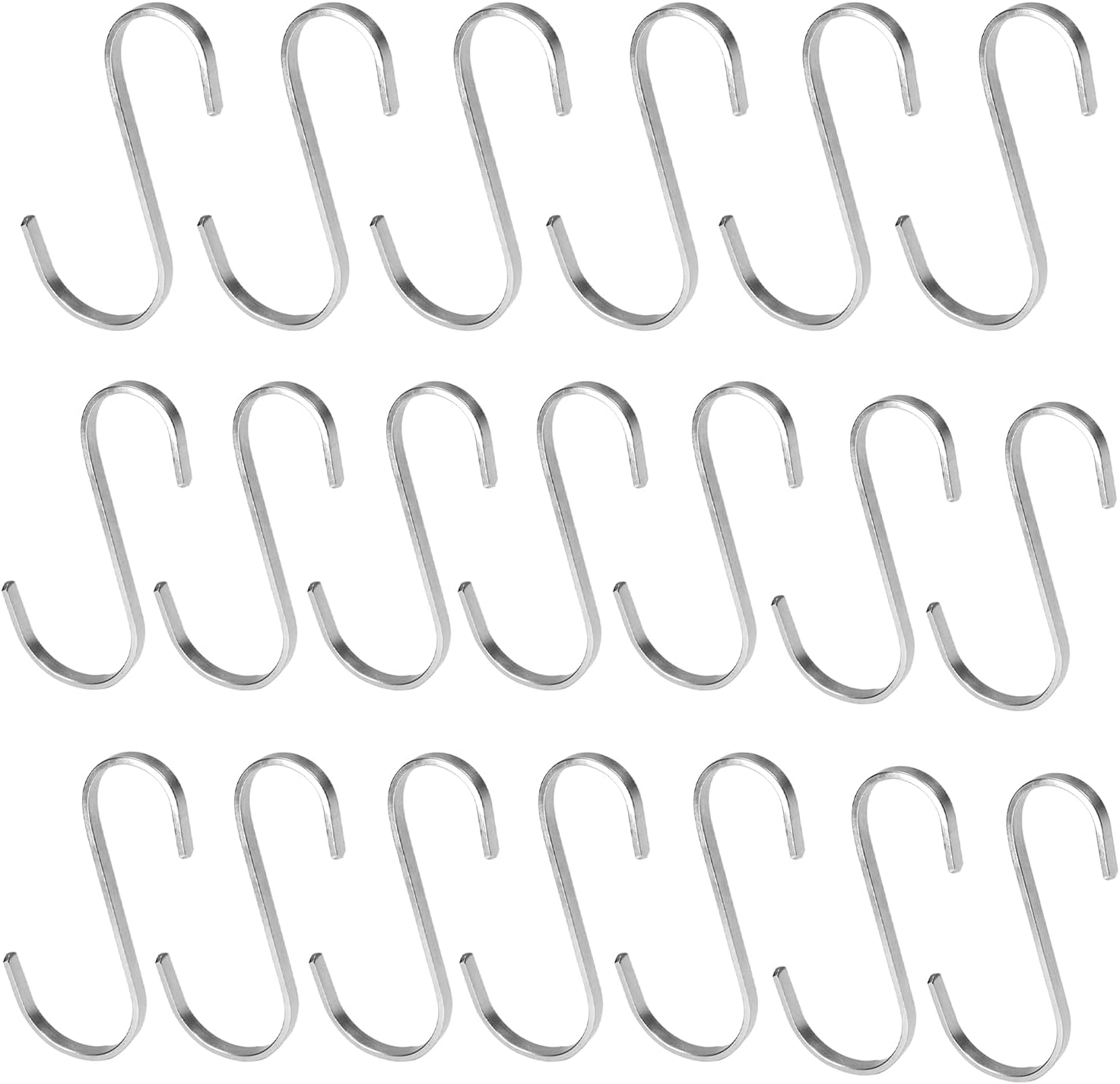 Wytrzymałe haczyki w kształcie litery S, 22 x 32 mm, płaskie, niklowane, na patelnię, haczyki wiszące, haczyki w kształcie litery S, do przyborów kuchennych, garnków, naczyń, ubrań, toreb