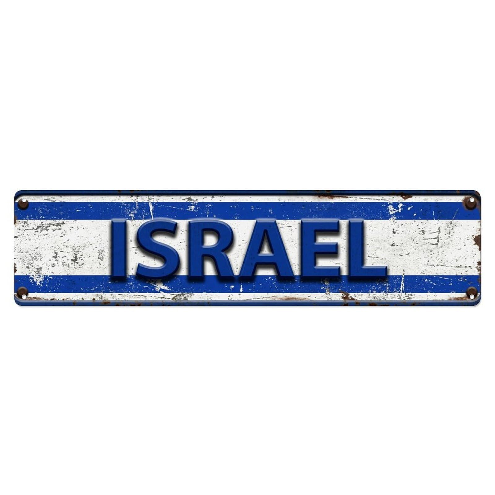 Olhnbad 4X16inch(10X40cm) Vintage Israel Flag Pattern Metal Tin Sign
