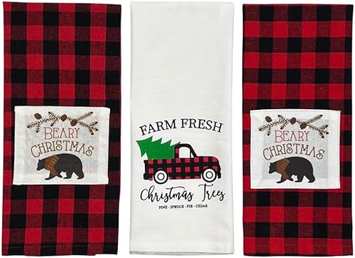 Vista 283 de Serafina Home Toallas de cocina navideñas navideñas: dos muñecos de nieve Be Jolly espiga y un muñeco de nieve bailarín, 3 piezas, tejido plano 100%
