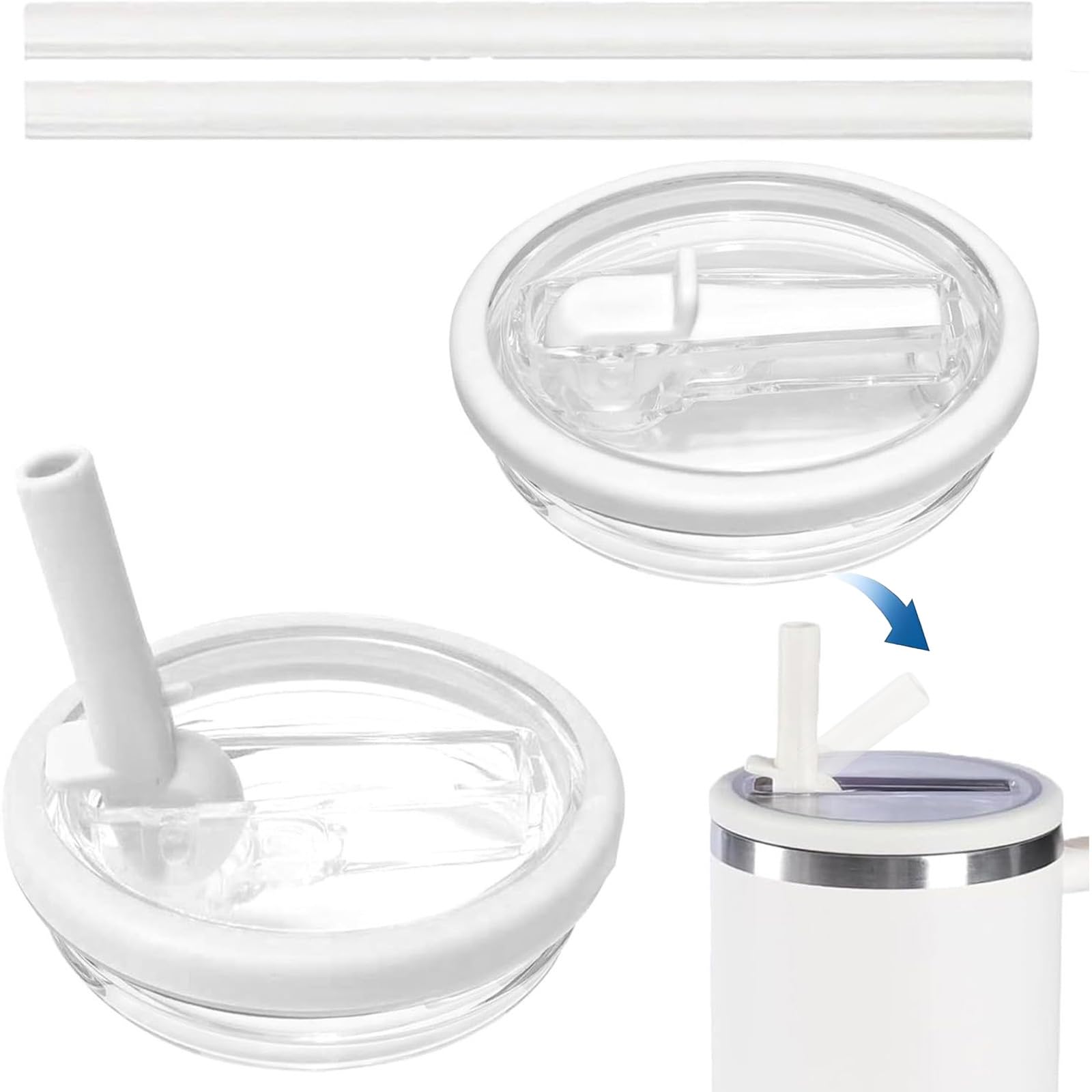 2 Pack 40oz STANLEY Tumbler Flip Straw Lid Replacement, Leak Proof Splash Resistant Lid for STANLEY H2.0 Quencher & ProTour 40oz Cup Accessories,