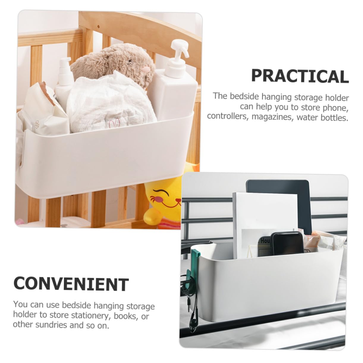 2 pièces Porte-objets de Chevet Suspendu Support de Rangement Polyvalent pour Bureau et Chambre Organiseur Plastique sans Percage Panier Suspendu pour Lit Étudiant et Bureau Vert