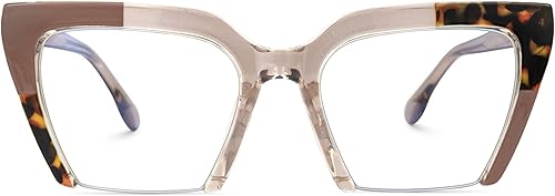 Zeelool TR90 - Lentes de ojo de gato con montura semirregular, con lente transparente sin receta para mujer, gafas de gran tamaño