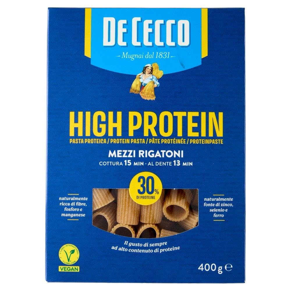 Italian Gourmet Pasta Mezzi rigatoni Nr. 26 proteici proteinreich 12 x 400g | Aus 100% italienischem Hartweizen / con semola italiana, al dente, Gesamtnettogewicht 4,8 kg + Kostenlos Polpa 400g
