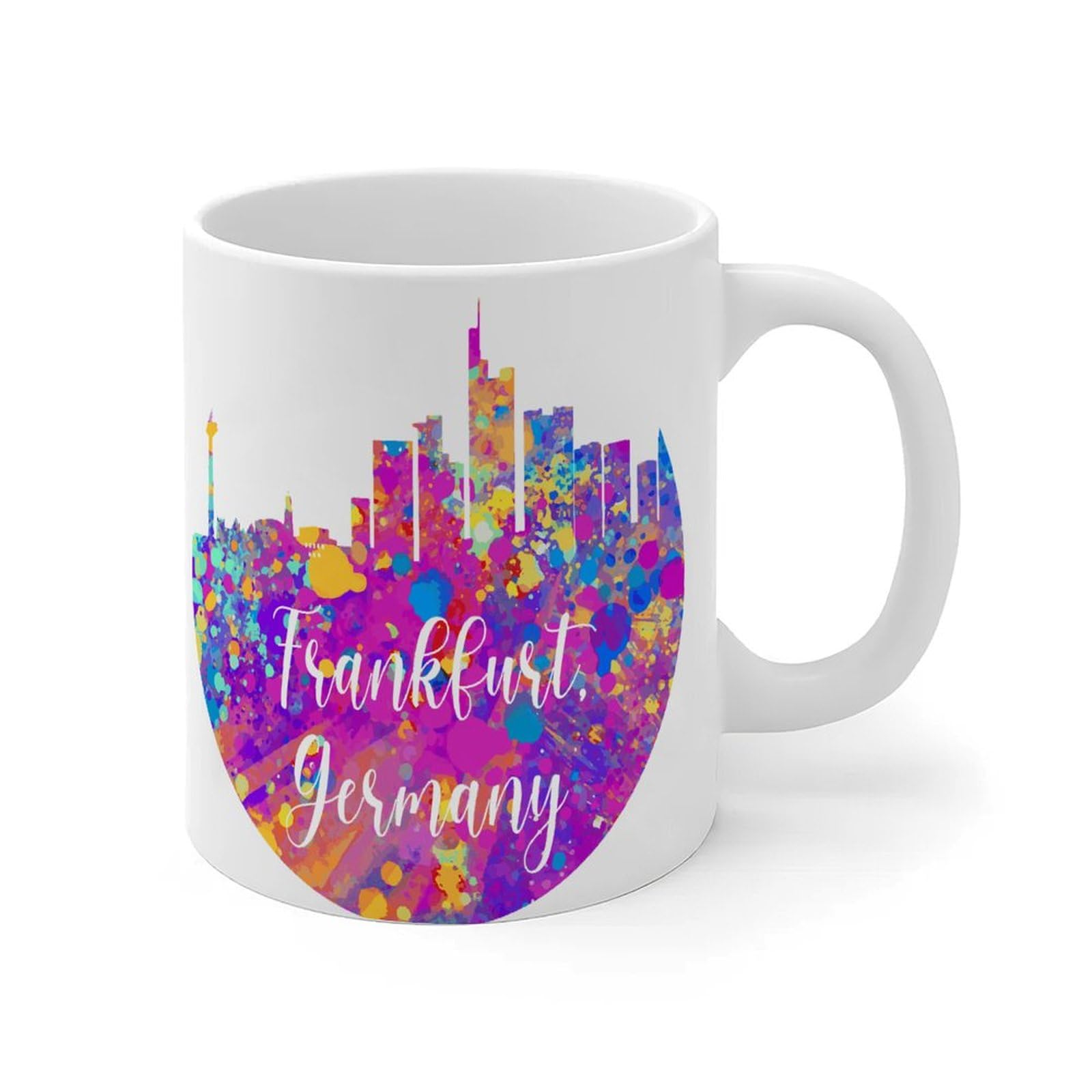 Wodevor Funny Coffee Mug Germany Frankfurt Coffee Tea Mug Oil Painting Abstract Cityscape Humorous Ceramic Mugs Mock Up Gifts for Men Him Mother in Law Aunt 11oz White