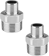 2 pieces stainless steel double nipple 1/2 inch male x 1/4 inch male thread, reducer 1/2 to 1/4 male thread, adapter 1/2 to 1/4 inch, suitable for industry, pipes, water etc