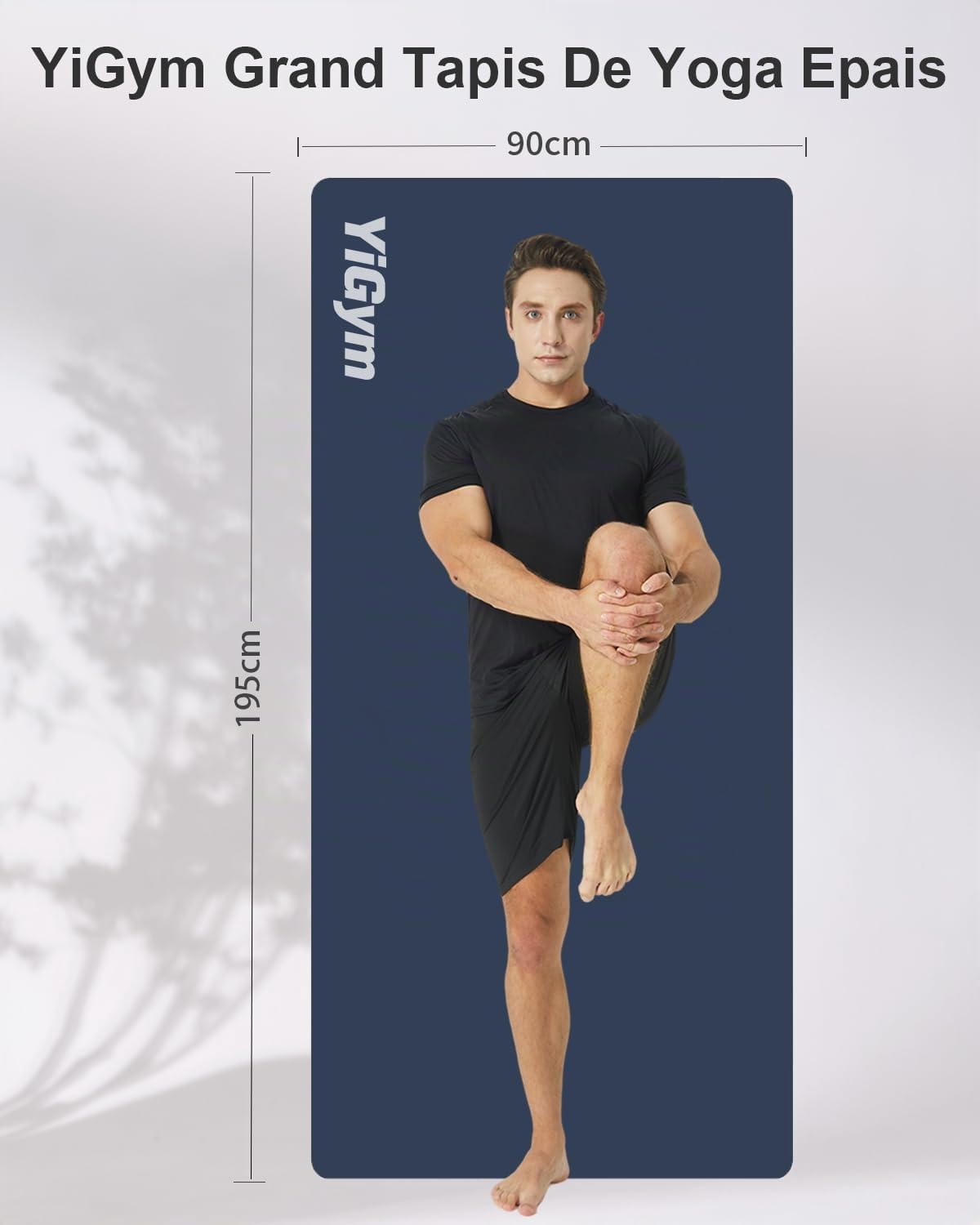 Tapis de gymnastique - 195 x 90 cm - Grand tapis de yoga - 10/15 mm d'épaisseur - Tapis de fitness XL - Avec sangle de transport et sac