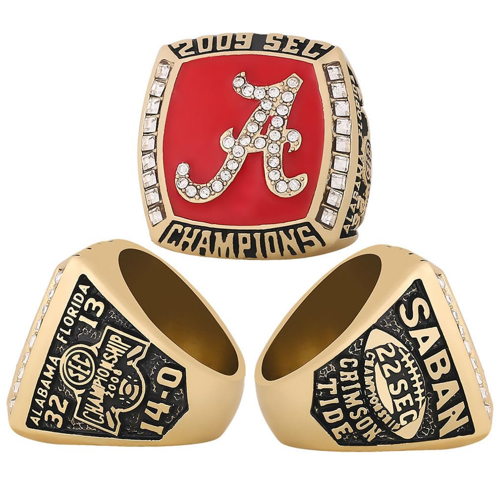 Bague De Championnat De Football Américain UA Bague De Champion De Football 2009 avec Boîte Prix du Vainqueur De Rugby Meilleur Cadeau pour Les Anciens Fans De Sport