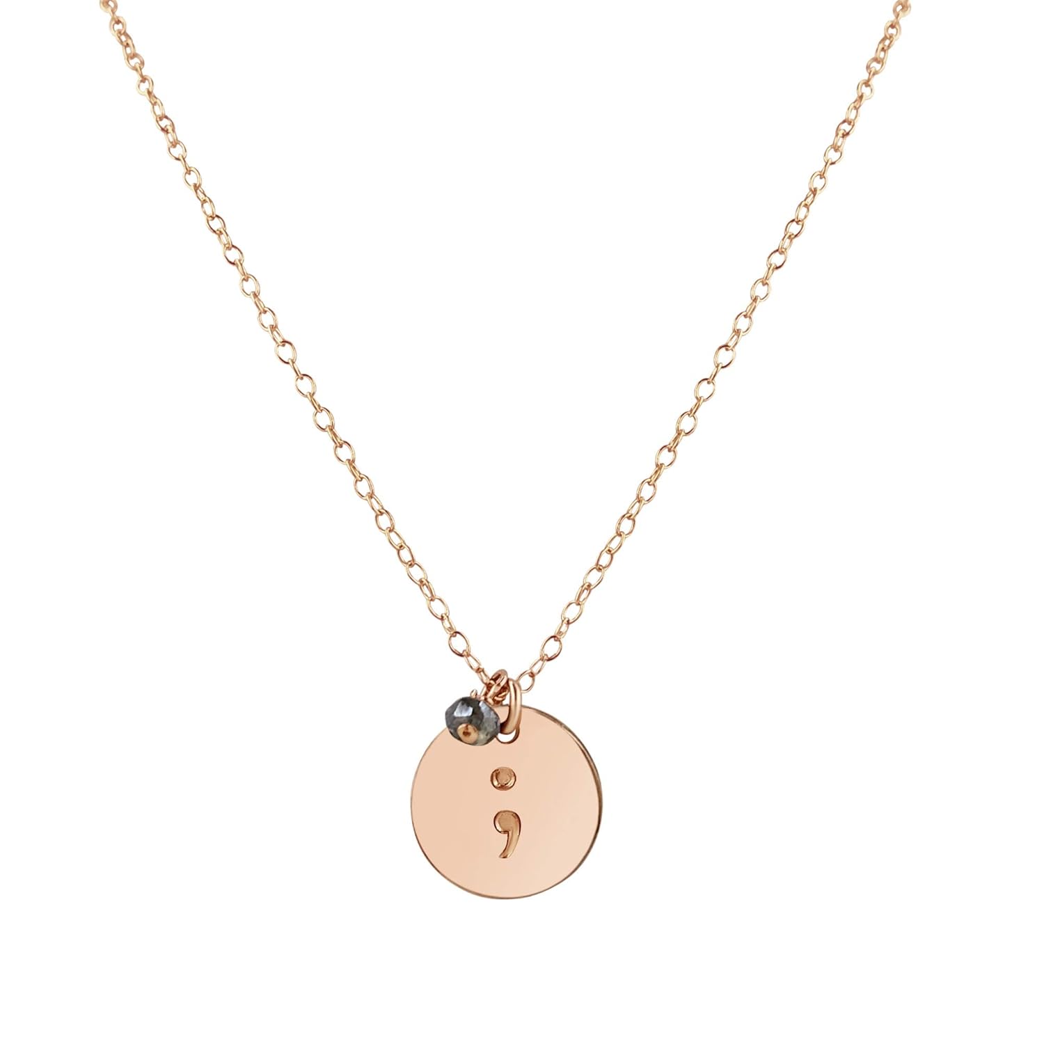 Rose Gold Rose Lab Labradorite Charm Necklace 20"